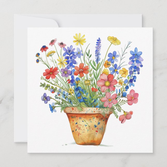 Whimsical Flowers in Pot Thinking of You Cheerup Karte (Vorderseite)