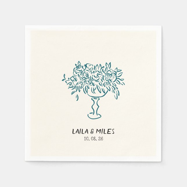 Whimsical flowers wedding hand drawn serviette (Vorderseite)