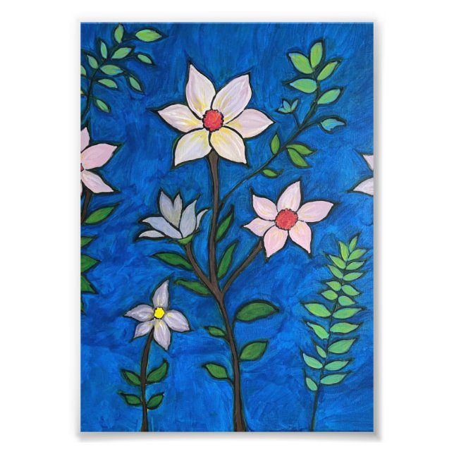 Whimsical Flowers with Blue Background  Fotodruck (Vorne)