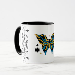 Whimsical Fluttering – Blaue Schmetterlings-Blumen Tasse