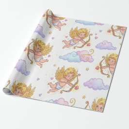 Whimsical Flying Cupids in Blue Sky Fantasy Geschenkpapier
