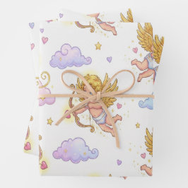 Whimsical Flying Cupids in Blue Sky Fantasy Geschenkpapier Set