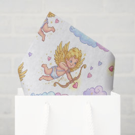 Whimsical Flying Cupids in Blue Sky Fantasy Seidenpapier