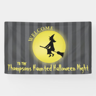 Whimsical Flying Witch Mondlight Halloween Banner