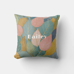Whimsical Foliage: Pastellfarben-Blätter Kissen