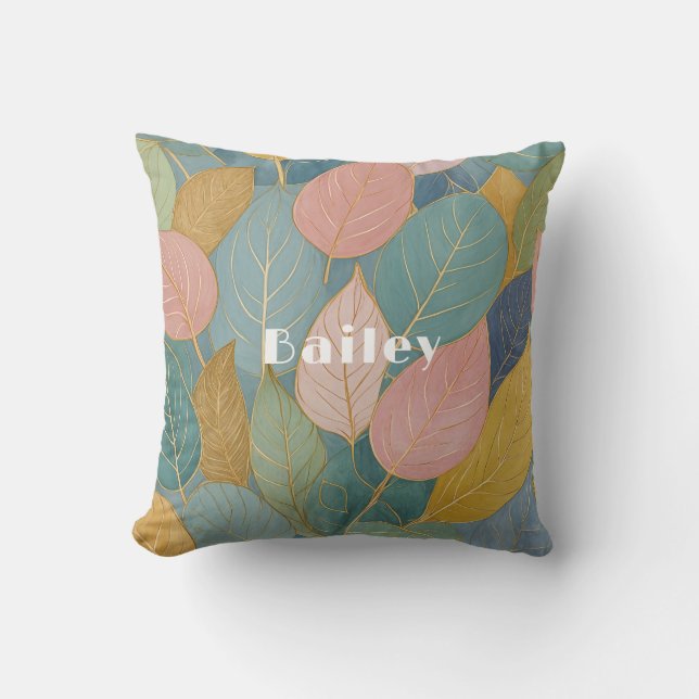 Whimsical Foliage: Pastellfarben-Blätter Kissen (Vorderseite)