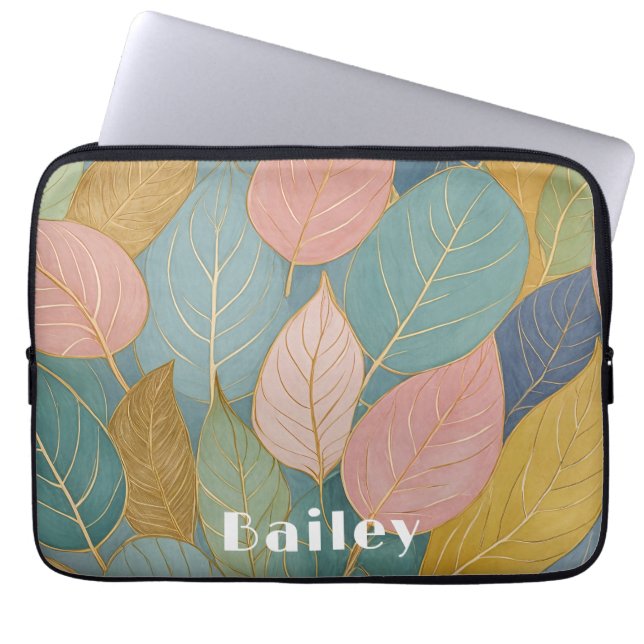 Whimsical Foliage: Pastellfarben-Blätter Laptopschutzhülle (Vorderseite)
