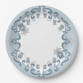 Whimsical Folk Art Blue | Baby Shower Paper Plate Pappteller