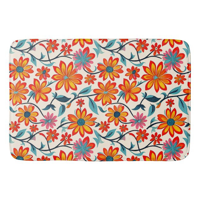 Whimsical Folk Art Blume Badematte (Vorderseite)