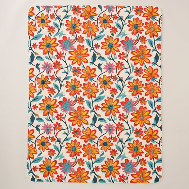 Whimsical Folk Art Blume Sherpadecke (Vorderseite)