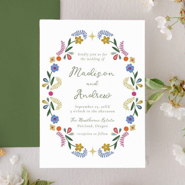 Whimsical Folk Art Floral Wedding Invitation (Créateur téléchargé)