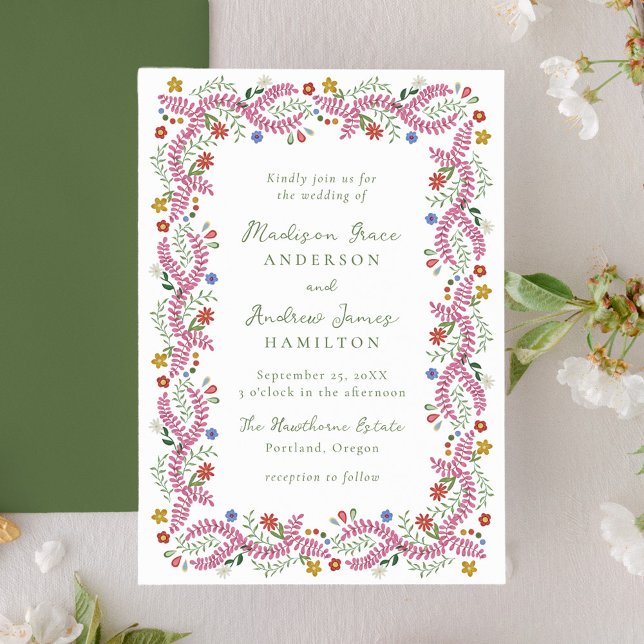 Whimsical Folk Art Floral Wedding Invitation Einladung (Von Creator hochgeladen)