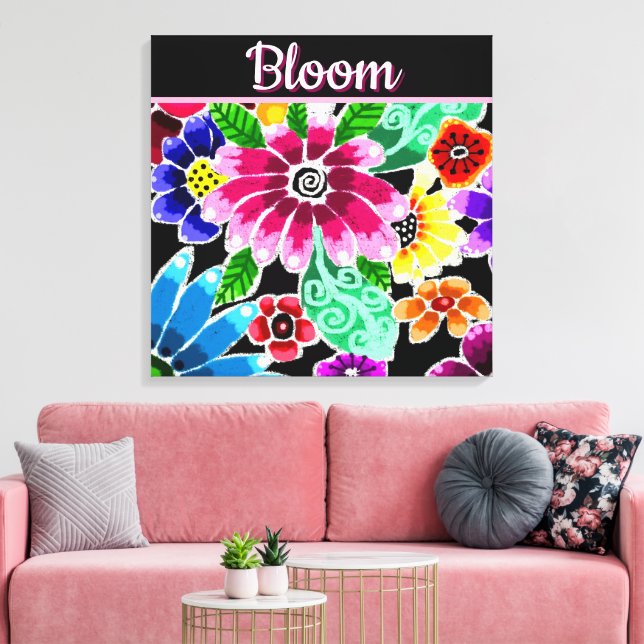 Whimsical Folk-Art Flowers Floral Personalized Leinwanddruck (Insitu (Wohnzimmer))