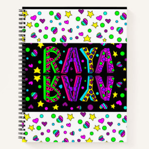 Whimsical Folk Art Girl's Name Raya Notizbuch