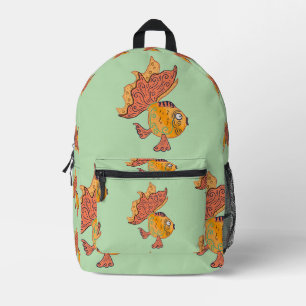 Whimsical Folk Art Goldfisch Boho Wirbel Fantasi Bedruckter Rucksack