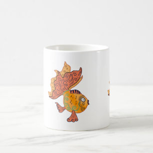 Whimsical Folk Art Goldfisch Boho Wirbel Fantasi Kaffeetasse