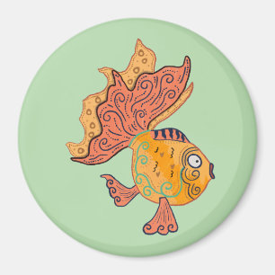 Whimsical Folk Art Goldfisch Boho Wirbel Fantasi Magnet