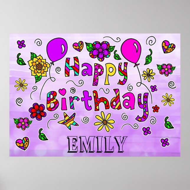 Whimsical Folk Art Happy Birthday Poster (Vorne)