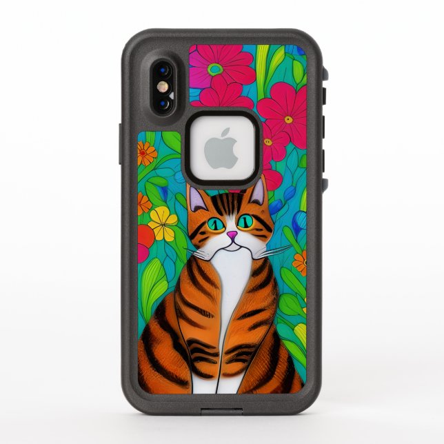 Whimsical Folk Art Orange und schwarz Streifen Kat (Rückseite)