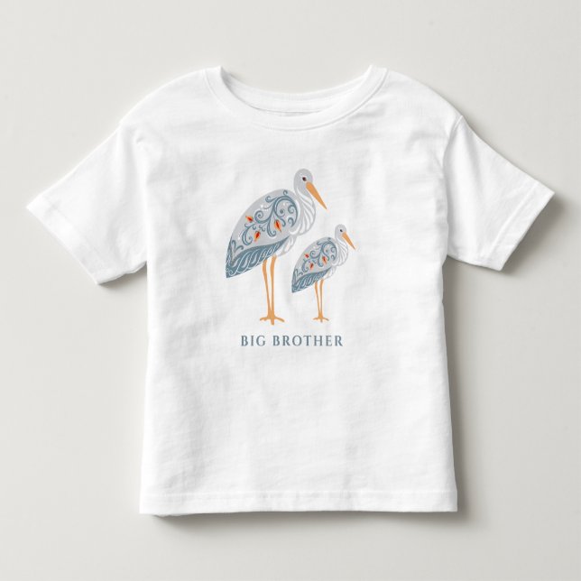 Whimsical Folk Art Storch | Big Brother Kleinkind T-shirt (Vorderseite)