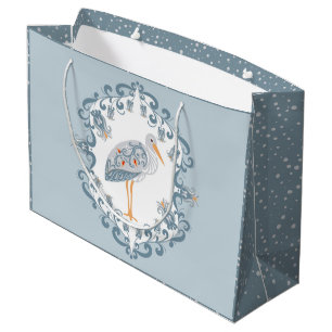 Whimsical Folk Art Storch Große Babydusche Große Geschenktüte