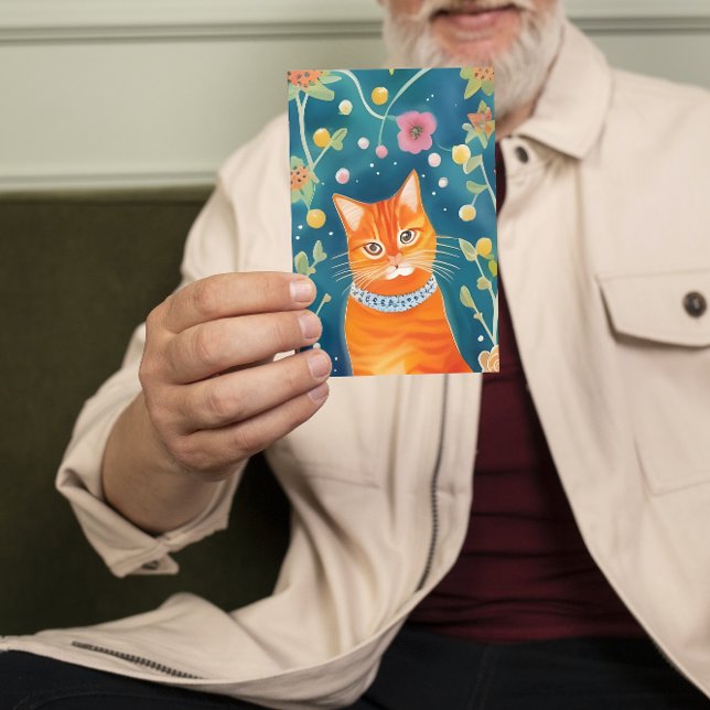 Whimsical Folk Art Tabby Cat Flat Karte (Von Creator hochgeladen)