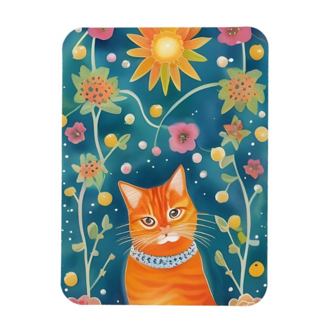 Whimsical Folk Art Tabby Cat Magnet (Vertikal)