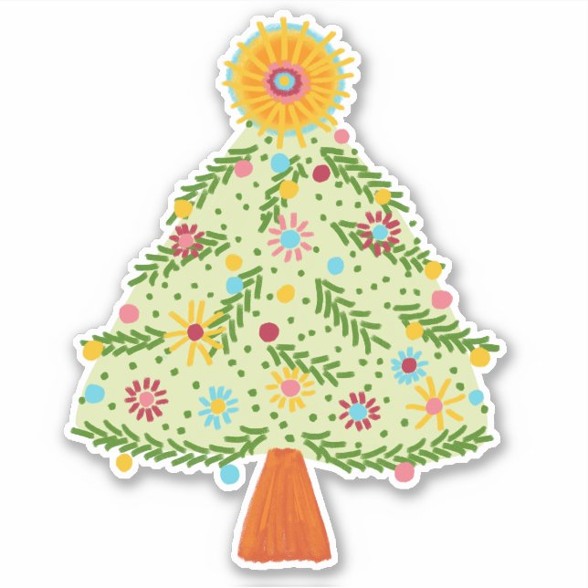 Whimsical Folk Christmas Tree CUSTOM FOTO Aufkleber (Vorderseite)
