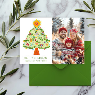 Whimsical Folk Christmas Tree CUSTOM FOTO Feiertagskarte