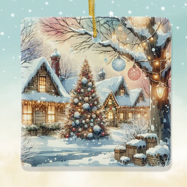 Whimsical Folk Village Personalisierte Weihnachten Keramikornament (Von Creator hochgeladen)