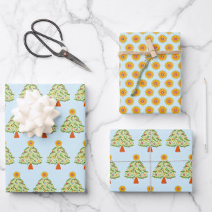 Whimsical Folk Weihnachtsbaum Urlaub Geschenkpapier Set