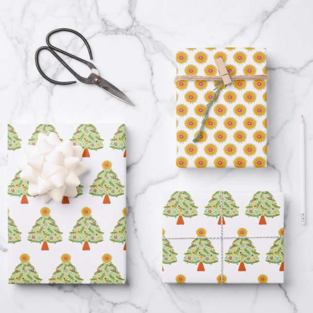 Whimsical Folk Weihnachtsbaum Urlaub Geschenkpapier Set (Vorderseite)