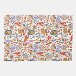 Whimsical Food Pattern Tea Towel Geschirrtuch
