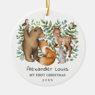 Whimsical Forest Animals Baby Erste 1. Weihnachtsf Keramik Ornament