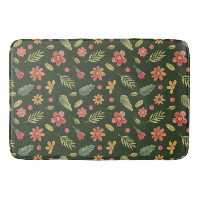Whimsical Forest Blume & Blätter Badematte (Vorderseite)