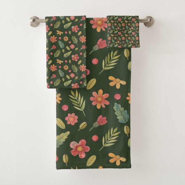 Whimsical Forest Blume & Blätter Badhandtuch Set (Insitu)
