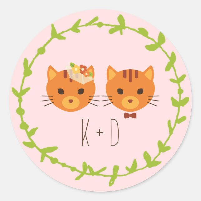 Whimsical Forest Cats Blush Wedding Runder Aufkleber (Vorderseite)