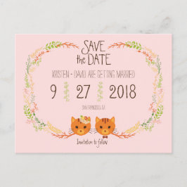 Whimsical Forest Cats Blush Wedding Save the Date Ankündigungspostkarte
