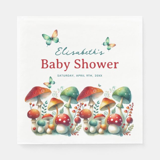 Whimsical Forest Mushroom Baby Dusche Serviette (Vorderseite)