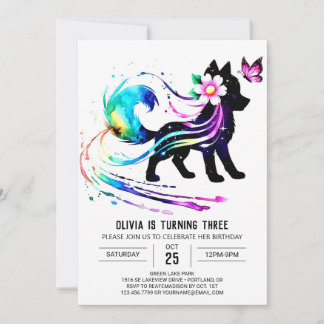 Whimsical Forest Wolf Digital Girl Geburtstag Einladung