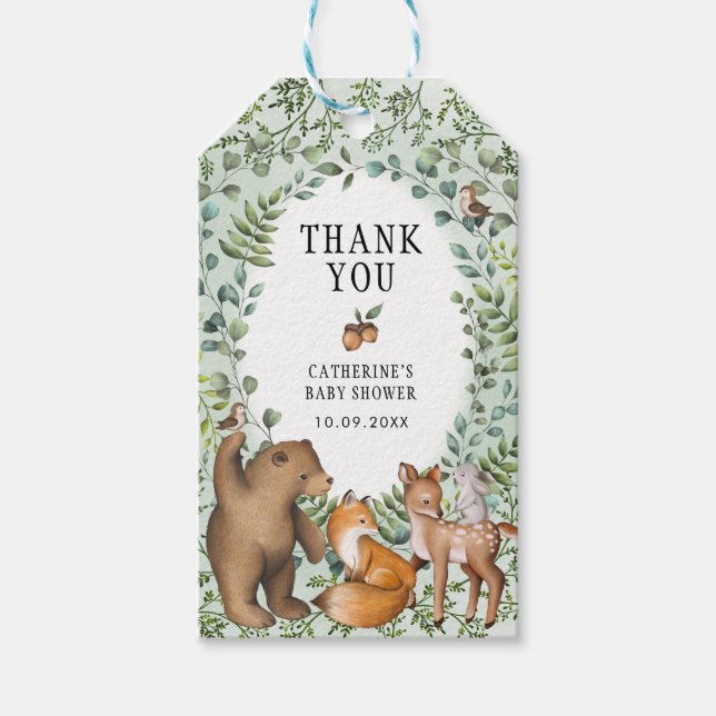 Whimsical Forest Woodland Baby Animes Vielen Dank Geschenkanhänger (Vorderseite)