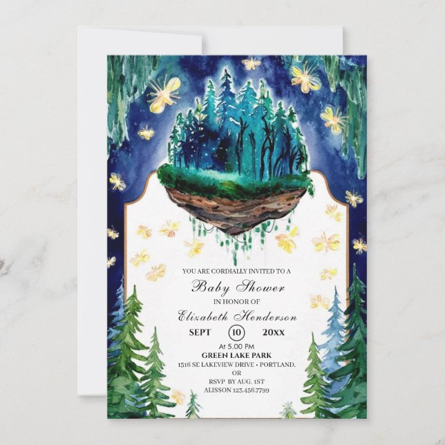 Whimsical Forest Woodland Babydusche Einladung (Vorderseite)