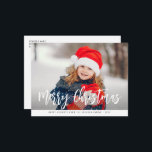 whimsical Foto frohe Weihnachten Postkarte<br><div class="desc">niedliches Bild mit weißem Letterüberlagerungen und modernes rustikales Design. Passen Sie Text und Bilddetails an.</div>