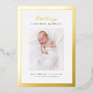 Whimsical Foto Gold Foil Geburtserklärung Folieneinladung