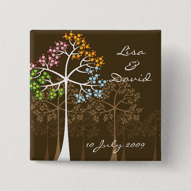 Whimsical Four Seasons Trees Brown Wedding Button (Vorderseite)