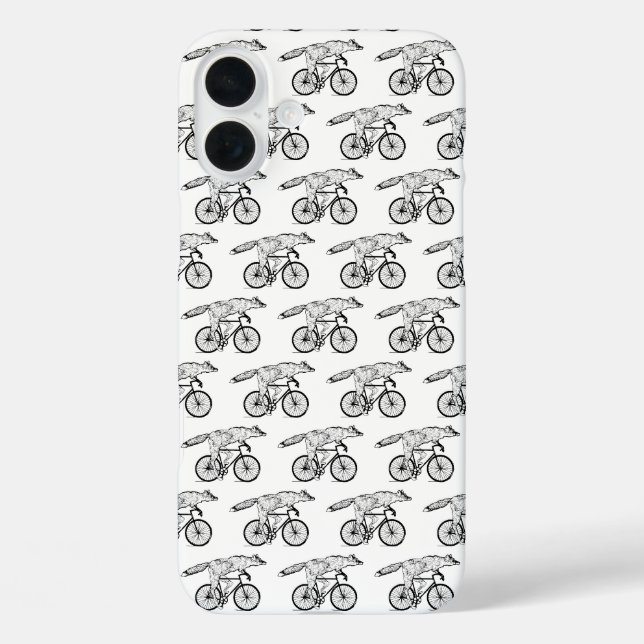 Whimsical Fox on Bicycle Art Print iPhone 16 Plus Hülle (Rückseite)