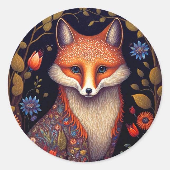 Whimsical Fox Woodland Fantasy Art Runder Aufkleber (Vorderseite)