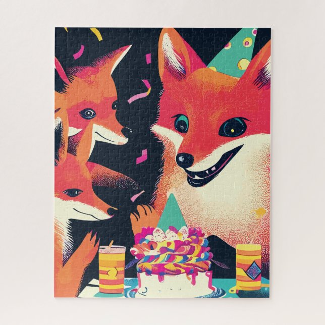 Whimsical Foxes Geburtstagsparty im Risograph Styl (Vertikal)