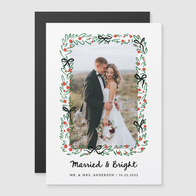 Whimsical Frame and Bow | Photo Married and Bright Magneteinladung (Vorne/Hinten)