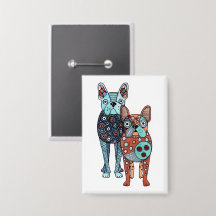 Whimsical French Bulldogs Folk Art Doodle Rechteck
